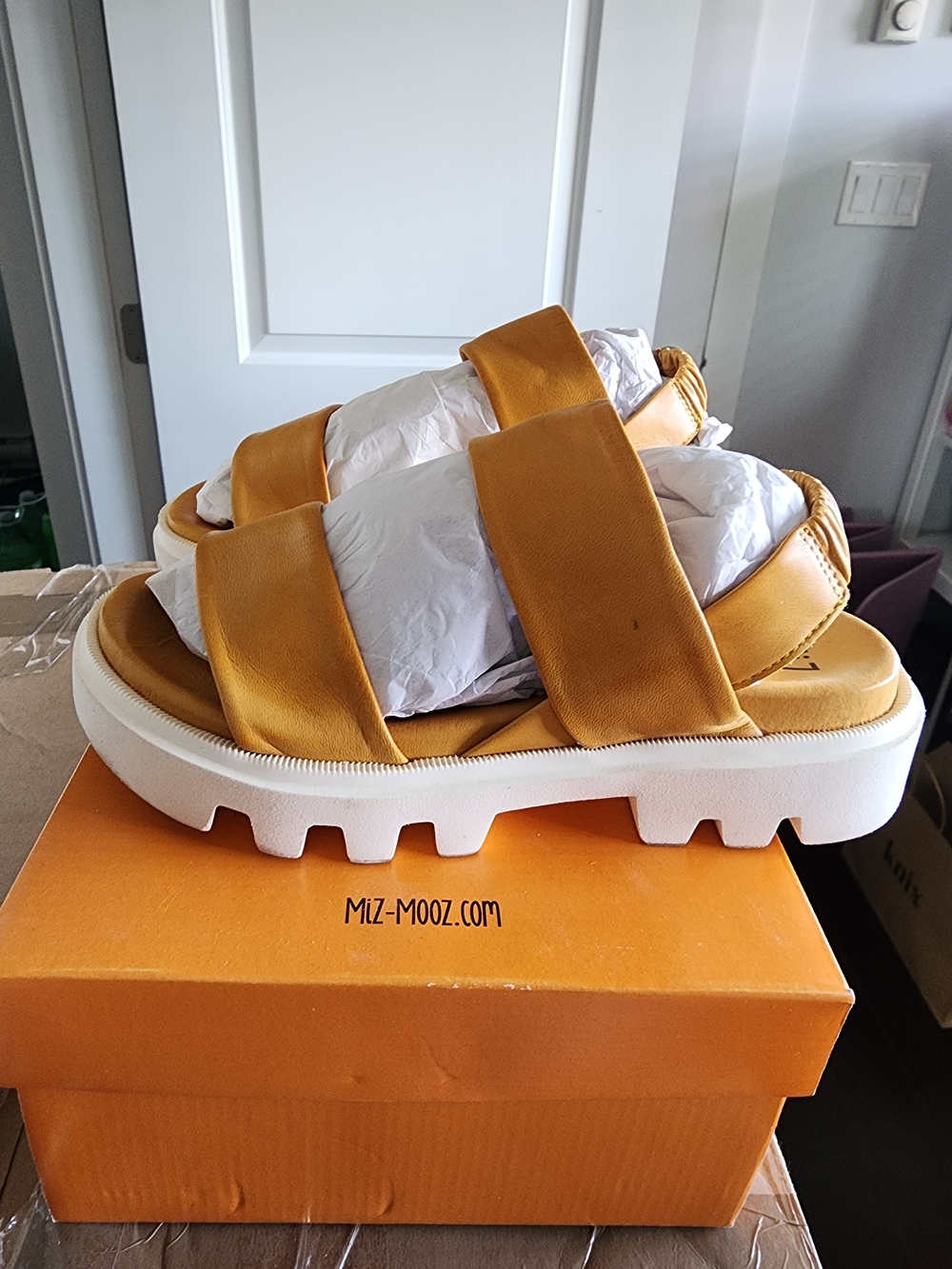 Mustard Yellow Padded Strap Slide Sandals - Miz Mooz